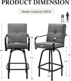 Patio Swivel Bar Stools, Outdoor Bar Height Swivel Chairs Set of 2 - Image 2