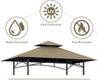 Grill Gazebo Replacement Top, 5 * 8 Outdoor BBQ Top Cover, Double Layer BBQ Gazebo Top Canopy for Model #L-GG001PST-F (Khaki)