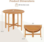 Tangkula 36 Inches Outdoor Folding Round Dining Table, No Assembly Patio Acacia Wood Bistro Table with Slatted Tabletop, 4-Person Outside Dining Furniture for Backyard, Porch, Balcony