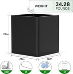 Large Metal Square Planter 26" L x 26" W x 26" H, Heavy Duty Black Large Outdoor Planters with Drainage Hole for Porch/Patio/Garden