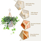 Artilady 2 Pack Beaded Plant Hanger Indoor - Macrame Hanging Planters for Plants Holder No Tassels with Wooden Beads Boho Farmhouse Rustic Home Decor (Wood Color Bead-2pcs)