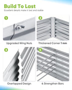 Quictent Galvanized Raised Garden Bed 8x4x2 Ft Tall Metal Planter Box for Vegetables Outdoor Bottomless for Backyard, 2 Tomato Cages Included, 22.04" Deep (Silver)