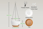 Hanging Planters 3-Pack, 8 Inch Self-Watering Hanging Pots with Drainage Hole and Chains, Plastic Planters for Indoor Outdoor（White Brown）
