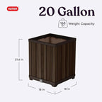 Keter Signature 21.6 Inch Tall Square Large Wood Look Planter for Indoor or Outdoor Flower Pot Ideal for Patio Deck and Front Porch Decor, Rosewood