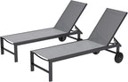 Shintenchi 2 PCS Outdoor Chaise Lounges Chair with Wheels Aluminum Reclining Patio Lounge Chairs with 5 Adjustable Position Recliner for Patio, Beach, Yard, Pool Patio Furniture Set,Light Grey