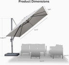 PURPLE LEAF Patio Umbrella 10' X 10' Rectangle Cantilever Umbrella Large Aluminum Outdoor Umbrellas with 360-degree Rotation & UPF40+ Premium Fabric for Deck Pool Garden Yard, Pebble Grey
