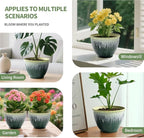 Flower Pots, 8 Inch Plastic Plant Pots for Plants, Set of 4 Planter for Indoor Outdoor Plants with Drainage Hole, Sleek Small Nursery Planting Pot for Home Garden Outdoor Planters(Green Glaze)