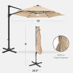 Best Choice Products 10ft Solar LED Offset Cantilever Hanging Market Patio Umbrella, Smooth 360° Rotation, 8 Sturdy Ribs, Easy Adjustment - Sand