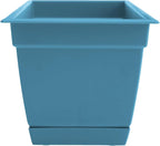 Bloem Dayton 24" Ocean Blue Recycled Plastic Rectangle Window Box Planter with Saucer Tray for Indoor and Outdoor Gardening