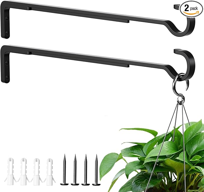 15 Inch 2 Black Pack Heavy Duty Outdoor Plant Hangers, Iron Hanging Plant Brackets for Hanging Plants Outside, Metal Plant Hooks Plant Wall Hooks for Hanging Lantern, Bird Feeder