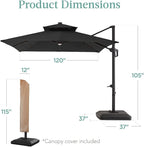 Best Choice Products 10x10ft Cantilever Patio Umbrella w/Base Included, Solar LED Lights 360 Rotation Large Offset Hanging Outdoor Shade for Deck Pool Backyard w/Stand – Gray