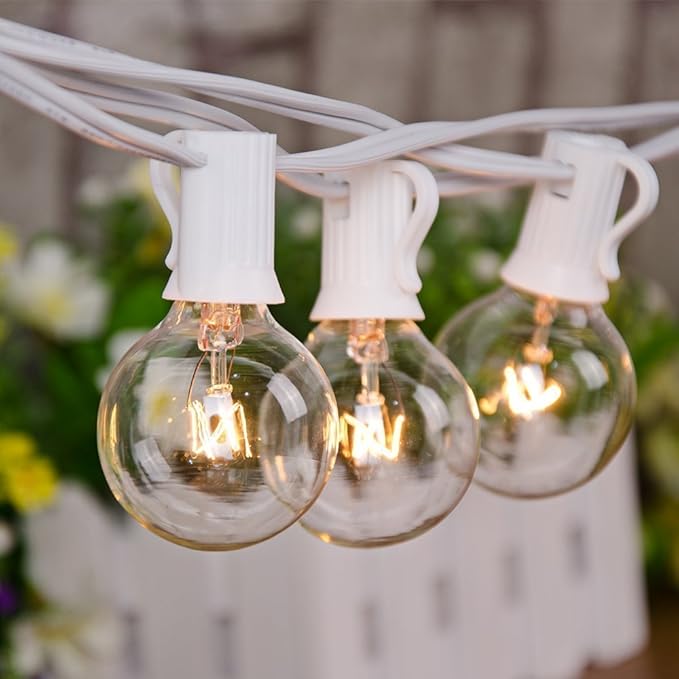 String Lights, 50 Ft Connectable Globe Patio Lights with 53 Clear G40 Bulbs