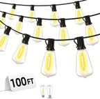 Outdoor Patio String Lights 100ft: ST38 LED Shatterproof Bulbs 3 Modes Button Control - Waterproof Connectable Lights - Wedding Bistro Party Gazebo Backyard Decorative