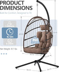 Hammock Egg Chair, Brown Wicker Hanging Chair with Cushion, 350 lb Capacity