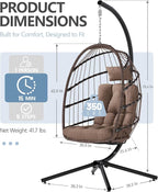 Hammock Egg Chair, Brown Wicker Hanging Chair with Cushion, 350 lb Capacity