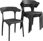 VECELO 4 Pack Plastic Stacking Chairs, Stackable Dining Chairs for Kitchen Restaurant Patio, Portable Indoor Outdoor Use, No Assembly Required, Black