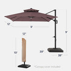 Best Choice Products 9x12ft LED Cantilever Patio Umbrella w/Base Included & 360° Rotation, Large Solar Offset Hanging Outdoor Sun Shade for Deck, Backyard Table w/Stand & Lights – Deep Taupe