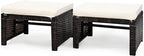 Tangkula 2 Pieces Patio Rattan Ottomans, All Weather Outdoor Footstool Footrest Seat with Soft Cushion, Hidden Zipper, High-Density Sponge, Wicker Ottoman Seat for Patio, Garden, Poolside (White)