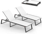Aluminum Chaise Lounge Outdoor Set of 2, Foldable & Assembly Free Patio Pool Lounge Chairs 5-Position Recliner for Outside Poolside, Fully grounded legs Sun Lounger for Beach, Yard, Bright White