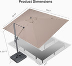 PURPLE LEAF Patio Umbrella 10' X 13' Rectangle Cantilever Umbrella with Wind Resistance Base Large Aluminum Outdoor Umbrellas with UPF40+ Premium Fabric for Deck Pool Garden, Sand Dune