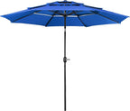 Yaheetech 3 Tier Patio Umbrella 10ft Vented Outdoor Large Market Table Umbrella with 8 Sturdy Ribs and 1.5" Umbrellla Pole, Double-layer Cloth & Push-button Tilting & Crank for Pool/Garden/Lawn Blue