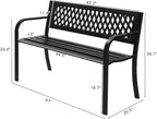 VINGLI 47'' Outdoor Bench, Weather Resistant Garden Patio Bench Powder Coated Iron Frame w/PVC Mesh Backrest Slatted Seat, 2-Person Outdoor Furniture for Front Porch Entryway Park (Black)