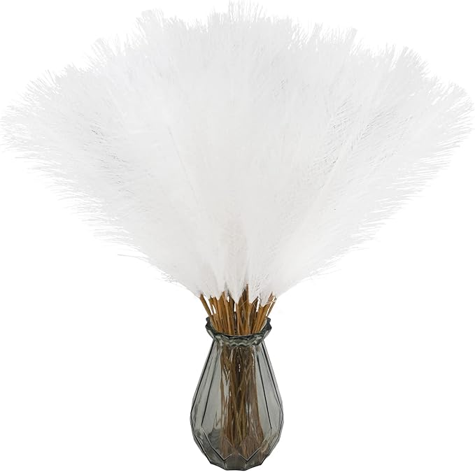 Artificial Pampas Grass Stems, 50 Pack, 21.6 Inch White Silk Plumes