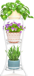LASZOLA White 3 Tier Tall Plant Stand for Indoor Outdoor, Large Multiple Level Flower Planter Holder Organizer Rack for Patio Office Bathroom Corner Floor, Sturdy Heavy Duty Metal, Vertical Display