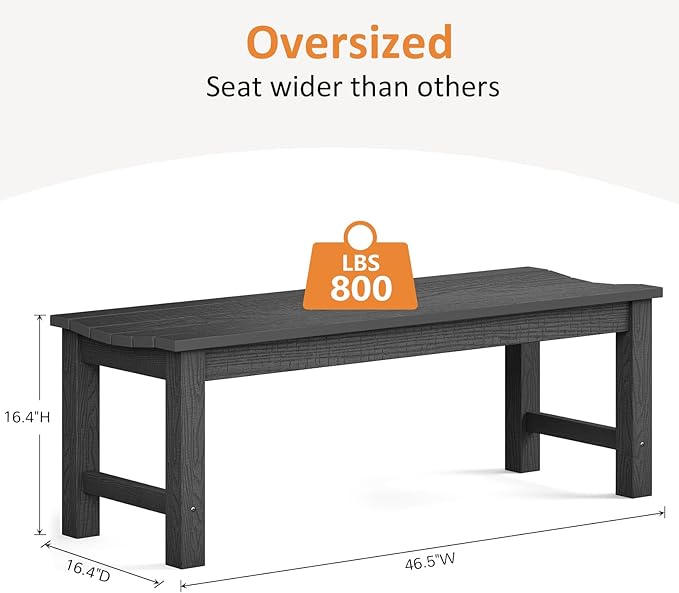 Outdoor Bench, 2-Person Patio Backless Bench Holds up to 800lbs, Weatherproof Garden Bench That Never Rot and Fade, Suit for Backyard, Porch, Patio, Deck and Entryway (Black)
