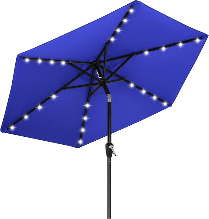 ABCCANOPY Durable Solar Led Patio Umbrellas with 24LED Lights 7.5FT (Royal Blue)