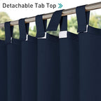 NICETOWN 2 Panels Navy Blue Outdoor Curtainss for Patio Waterproof, Self-Stick Detachable Tab Top Blackout Thermal Insulated Public Dividers Vertical Drapes for Front Porch & Canvas, W52 x L84