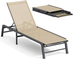 Chaise Lounge Chair Outdoor Aluminum Patio Lounge Chair with 5 Adjustable Positions Folding Pool Lounge Chairs Assemble-Free Beach Lounge Chair for Patio, Pool, Indoor and Outdoor Flaxen