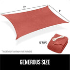 GORILLA GRIP Heavy Duty Sun Shade, UV Protection Fade Tear and Rust Resistant Rectangle Sunshade Canopy, Curved Edges Blocks Sunlight, Breathable Sail, Outdoor Patio, Lawn Garden, 8x12 FT Terra
