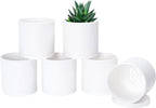 Planters Set of 6, 4 Inch White Plastic Modern Pots with Drainage Holes