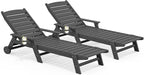SERWALL Patio Chaise Lounge Chair Set of 2, 78'' Long 5-Positions Adjustable HDPE Outdoor Lounger for Pool, Poly Lounge Chair with Rolling Wheels & Cup Holder for Poolside, Deck, Gray