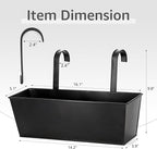 3 Pack Metal Railing Planters, 16 Inch Large Rectangular Hanging Flower Pots with Detachable Hooks & Drainage Holes, Fits Rails up to 2.5", Galvanized Iron Window Box for Balcony Garden - Black