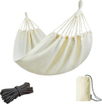 JoyView Brazilian Hammock for Single Person - 78.8x39.4” Portable Cotton Hammock with Hanging Ropes & Carry Bag Large for Patio 300LBS Capacity Perfect for Outdoor/Indoor - Natural White