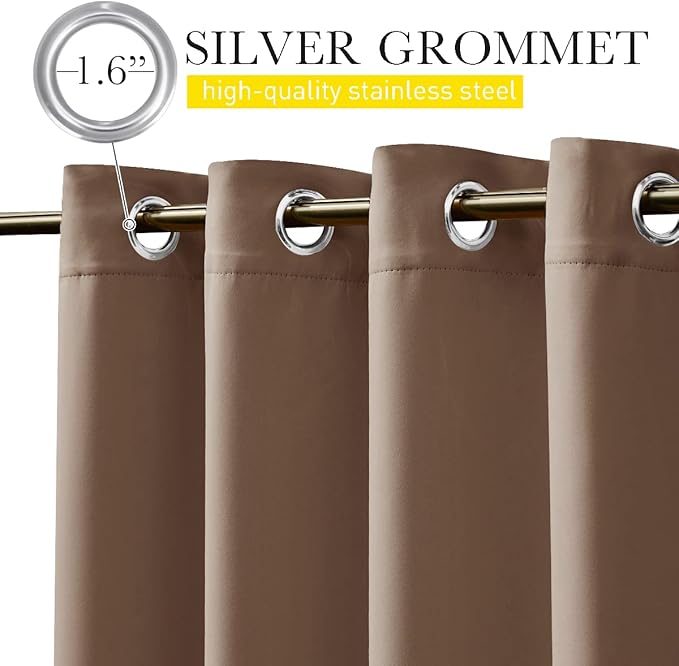 NICETOWN 2 Panels Waterproof Outdoor Curtains for Patio, Windproof W100 x L84 Grommet & Back Tab on Top & Bottom Thermal Insulated Sun Blocking Privacy Drapes with Rope for Gazebo, Tan