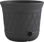 Suncast Lattice Hose Pot for Outdoor Garden Storage, Peppercorn - Holds 300 ft Expandable or 50 ft Standard 5/8" Vinyl Hoses, Resin Hideaway Organizer with Drainage and Water Supply Port
