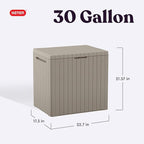 Keter City 30 Gallon Resin Outdoor Storage Box & Patio Side Table for Balcony, Pool, Deck & Garden Accessories, Weather‑Resistant, Beige