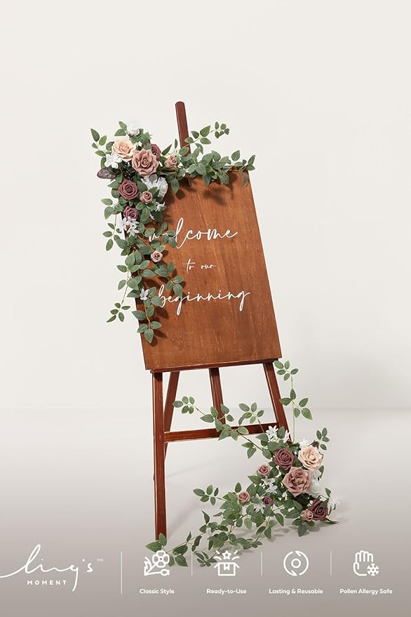 Artificial Greenery Floral Swag Set of 2, Dusty Rose/Mauve Silk Wedding Decor