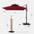 Best Choice Products 9x12ft LED Cantilever Patio Umbrella w/Base Included & 360° Rotation, Large Solar Offset Hanging Outdoor Sun Shade for Deck, Backyard Table w/Stand & Lights – Burgundy
