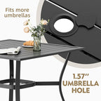 MELLCOM 37''x37'' Outdoor Dining Table for 4, E-Coating Metal Patio Dining Table with 1.57'' Umbrella Hole, All-Weather Black Square Table for Porch, Garden, Backyard, Poolside