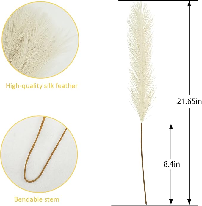 Artificial Pampas Grass Greenery Stems, 50 Pack, 21.6 Inch, Beige
