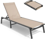 ONBRILL Aluminum Chaise Lounge Chair Outdoor, Foldable & Assembly Free Outdoor Lounge Chair with 5 Position Adjustable Backrest, Patio Pool Lounge Chairs for Outside Poolside Beach Lawn, 1PC, Khaki