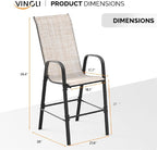 VINGLI Outdoor Bar Chairs Set of 8 – Stackable Outdoor Bar Stools with Sturdy Sling High Back and Armrests for Lawn, Courtyard, Garden, Bar, Yellow