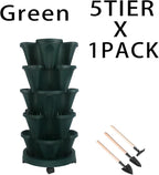 GameXcel Vertical Planter 5 Tier Stackable Planters Garden Planters Strawberry Herb Flower and Vegetable Planter Indoor Outdoor Gardening Pots with Removable Wheels and Tools
