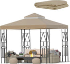 119''x119'' Canopy Replacement Top Double Tiered Gazebo Cover for Yard, Patio & Garden Durable Sunshade Replacement(No Frame)(Khaki)