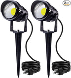 SUNVIE Outdoor Landscape LED Lighting 12W Waterproof Graden Lights COB Led Spotlights with Spiked Stand for Lawn Decorative Lamp US 3- Plug 6500K Daylight White (2 Packs)