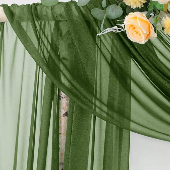Olive Green Sheer Chiffon Arch Drape Curtains, 29 x 236 Inch Panel